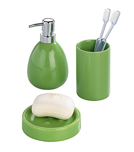 Wenko Polaris Dosificador Jabón 0.39 L, Cerámica, Verde, 9x9.5x16 cm
