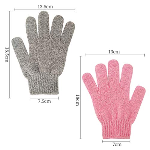 Wenosda 2 pares de Manopla Exfoliante Natural de Carbón de Bambú,Mitones de Limpieza y Eliminación de Doble Cara, Guantes de piel Muerta, Exfoliante de Belleza, Masaje de spa Corporal(Rosa + Gris)