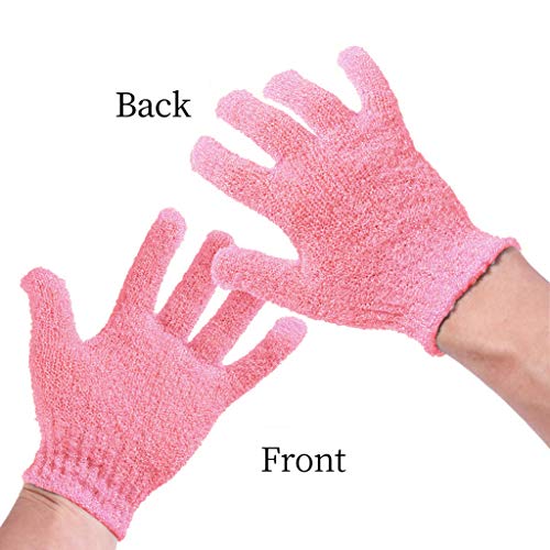 Wenosda 2 pares de Manopla Exfoliante Natural de Carbón de Bambú,Mitones de Limpieza y Eliminación de Doble Cara, Guantes de piel Muerta, Exfoliante de Belleza, Masaje de spa Corporal(Rosa + Gris)