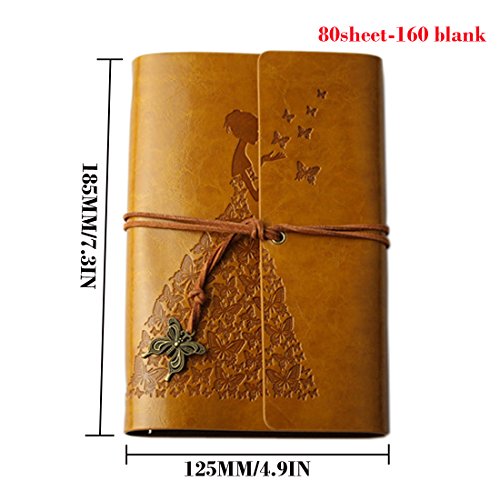 Wenosda Cuaderno de escritura Vintage/Bloc de notas Patrón de mariposa Sketchbook de cuero retro para escribir Diario Travel (amarillo, 7.3×5.1 pulgadas, 185 * 130 mm)