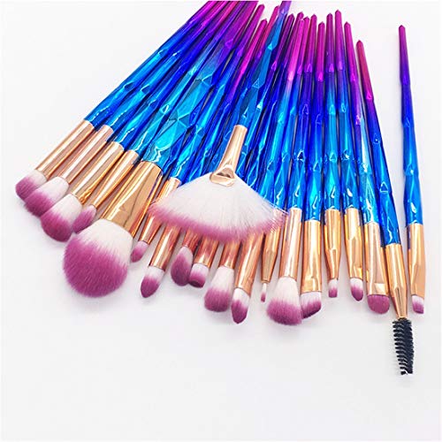 WENQU 20 Unids Pinceles de Maquillaje de Diamantes en Polvo Base Blush Mezcla Sombra de Ojos Labio Belleza Ornamental Maquillaje Brocha Maquiagem-Purle Azul (Color : Purle Blue)