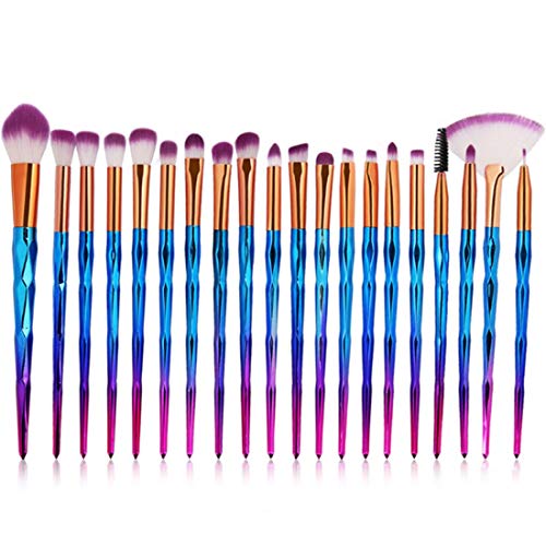 WENQU 20 Unids Pinceles de Maquillaje de Diamantes en Polvo Base Blush Mezcla Sombra de Ojos Labio Belleza Ornamental Maquillaje Brocha Maquiagem-Purle Azul (Color : Purle Blue)