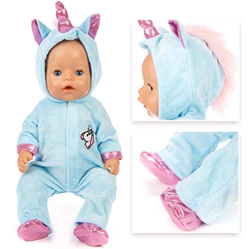WENTS Disfraz de Unicornio Bebe Baby Born Onesie Unicorn Pelele de muñeca Ropa de Bebe Unicornio para Muñecas de Bebé en Tamaño18 (Rosado/Azul)