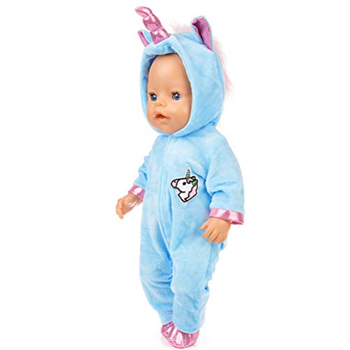WENTS Disfraz de Unicornio Bebe Baby Born Onesie Unicorn Pelele de muñeca Ropa de Bebe Unicornio para Muñecas de Bebé en Tamaño18 (Rosado/Azul)