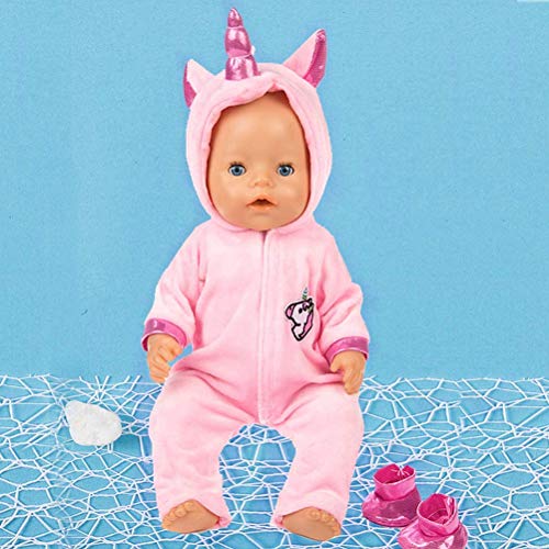 WENTS Disfraz de Unicornio Bebe Baby Born Onesie Unicorn Pelele de muñeca Ropa de Bebe Unicornio para Muñecas de Bebé en Tamaño18 (Rosado/Azul)
