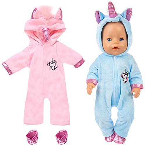 WENTS Disfraz de Unicornio Bebe Baby Born Onesie Unicorn Pelele de muñeca Ropa de Bebe Unicornio para Muñecas de Bebé en Tamaño18 (Rosado/Azul)