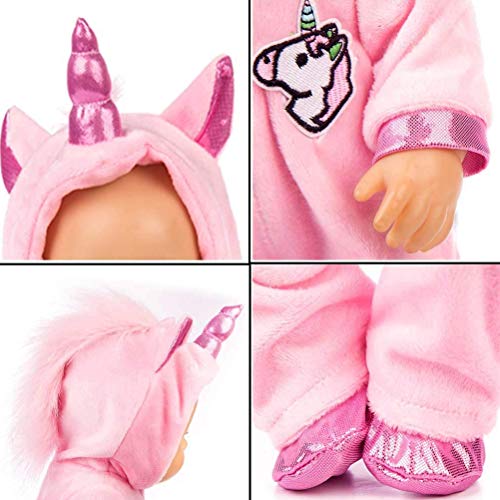WENTS Disfraz de Unicornio Bebe Baby Born Onesie Unicorn Pelele de muñeca Ropa de Bebe Unicornio para Muñecas de Bebé en Tamaño18 (Rosado/Azul)