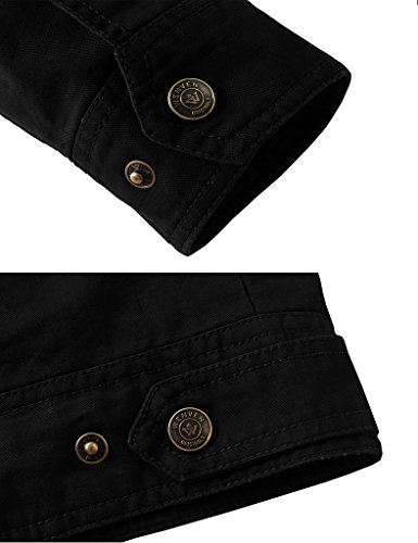 WenVen Chaqueta Algodón Militar Aviador Negro para Hombre Small