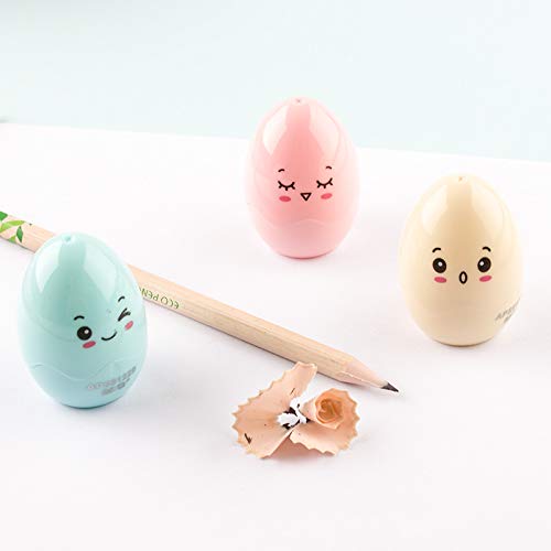Westeng Pack de 3 Kawaii Cartoon Diseño de huevos de plástico solo agujero Sacapuntas(color al azar)