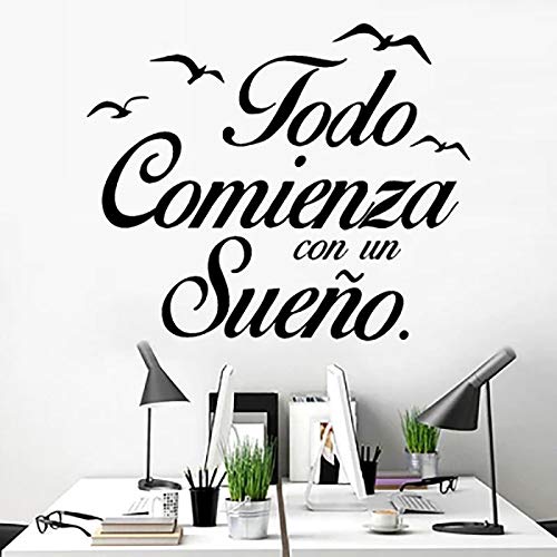 Westeng Pegatina Todo Comienza con un Sueño Etiqueta de la Pared Adhesivo Decorativo Hogar De La Decoración para Comedor Bares Cocinas Pasillo Negro Size 55 * 45cm