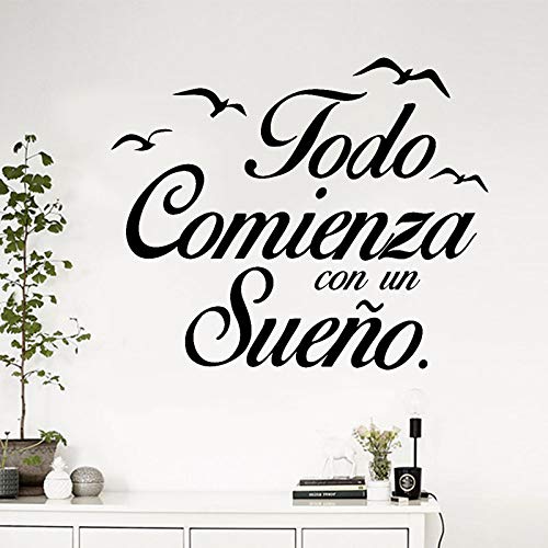 Westeng Pegatina Todo Comienza con un Sueño Etiqueta de la Pared Adhesivo Decorativo Hogar De La Decoración para Comedor Bares Cocinas Pasillo Negro Size 55 * 45cm