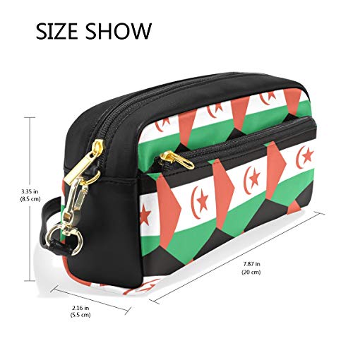 Western Sahara Saharaui bandera árabe pu cuero lápiz caso portátil organizador pluma bolsa estacionaria maquillaje cosmética bolsa