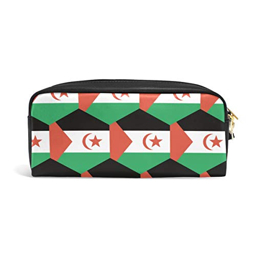 Western Sahara Saharaui bandera árabe pu cuero lápiz caso portátil organizador pluma bolsa estacionaria maquillaje cosmética bolsa