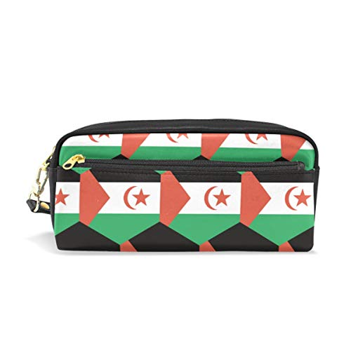 Western Sahara Saharaui bandera árabe pu cuero lápiz caso portátil organizador pluma bolsa estacionaria maquillaje cosmética bolsa