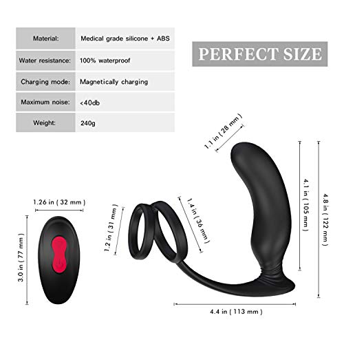 WEYLOVE Masaje Masculino Compañero Prostatě Víbrátóráginálnel Stimulus Training Plug, control remoto de 9 modos de vibración de doble anillo, 100% impermeable