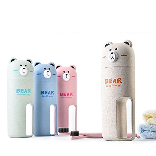 whatUneed - Juego de vaso, funda y cepillo de dientes, portátil, con osito