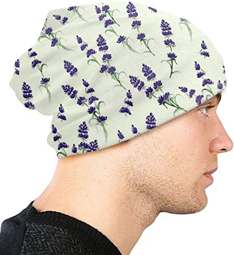 Whecom Gorro de Punto Lavender Flowering Fragrant Pale Plant Valentine Funny Upgrade Hip- Adult Knit Beanie Warm Gorro para Hombre One Size for Men Women Hats,Christmas Hat