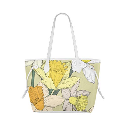 WHIOFE Bolso de hombro para mujer, bolso de hombro salvaje con flores de Narciso, bolso de viaje, gran capacidad, resistente al agua, con asa duradera