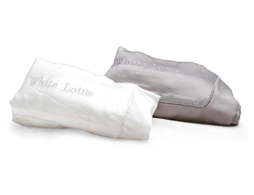 White Lotus Anti Aging - Funda de Almohada de Seda 100% Mulberry 19 Mommes Lujoso Estilo Oxford en Caja de Regalo Blanco Marfil – Antiarrugas, Evita el Encrespamiento y la Pérdida del Cabello - gris perla