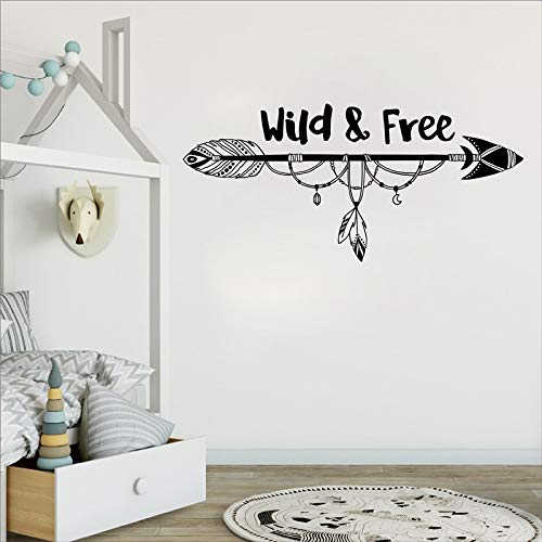 Wild and free arrow tatuajes de pared vivero tribal pluma bosque pegatinas de pared murales para niños niños habitación infantil arte bohemio pegatinas de decoración de pared A2 56x26 cm