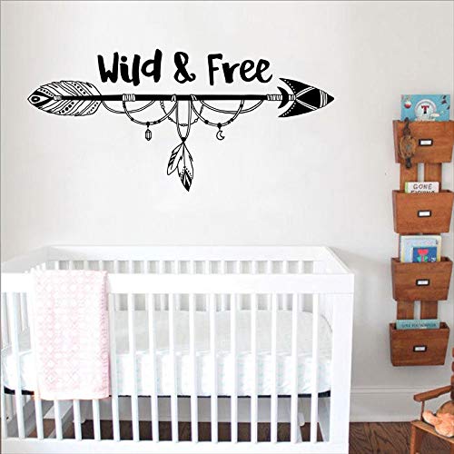 Wild and free arrow tatuajes de pared vivero tribal pluma bosque pegatinas de pared murales para niños niños habitación infantil arte bohemio pegatinas de decoración de pared A2 56x26 cm