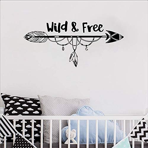 Wild and free arrow tatuajes de pared vivero tribal pluma bosque pegatinas de pared murales para niños niños habitación infantil arte bohemio pegatinas de decoración de pared A2 56x26 cm