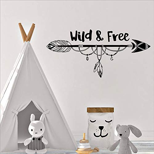Wild and free arrow tatuajes de pared vivero tribal pluma bosque pegatinas de pared murales para niños niños habitación infantil arte bohemio pegatinas de decoración de pared A2 56x26 cm