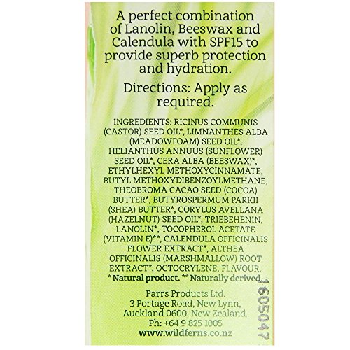 Wild Ferns Lanolin Cuidado de labios SPF15 con cera de abeja y caléndula 12 ml