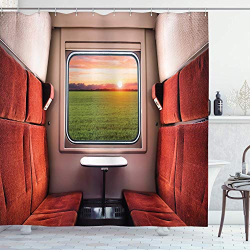 Wild One Cortina de Ducha Nature, Entorno Natural Fresco de la Ventana de Tren Compment Railroad Destination Travel, 72 'de Largo, Rojo Verde