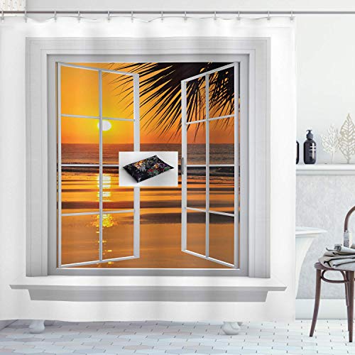 Wild One Cortina de Ducha oceánica, Ventana Abierta con Vista al Atardecer del océano Sky Tropics Nature Vacation Romántico, Juego de baño, 72 'de Largo, Albaricoque