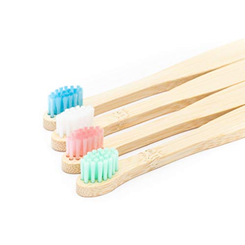 Wild & Stone | Cepillo de dientes de bambú orgánico para bebés | Cuatro colores | Cerdas de fibra | Mango 100% biodegradable | Cepillos de dientes veganos ecológicos para bebés