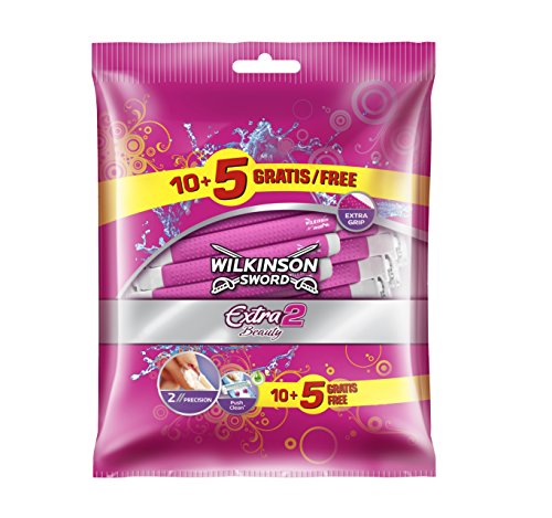 Wilkinson Sword Extra 2 BEAUTY - Pack 15 Maquinillas de Afeitar Desechables de 2 Hojas para Mujer, Depilación Femenina Manual, Magenta