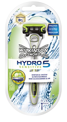 Wilkinson Sword Hydro 5 Sensitive - Maquina de afeitar masculina de cinco hojas Hydro 5 Sensitive con nuevo deposito de gel para pieles mas sensibles