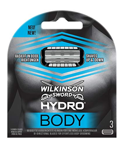 Wilkinson Sword Hydro BODY - Recambio de Cuchillas para Afeitadora Corporal Hombres con 5 Hojas Bidireccionales para una Depilación del Cuerpo en Ambos Sentidos , Pack 3 Unidades