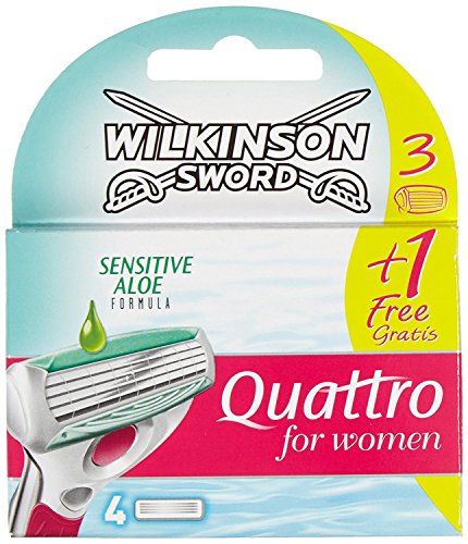 Wilkinson Sword Quattro for Women Sensitive - Cuchillas de afeitar (3+1, 1 x 4 unidades)