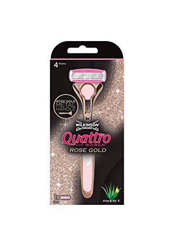 Wilkinson Sword Quattro Quattro For Woman Gold Rose-Pack 1 afeitadora para mujer + 4 recargas, 100 g