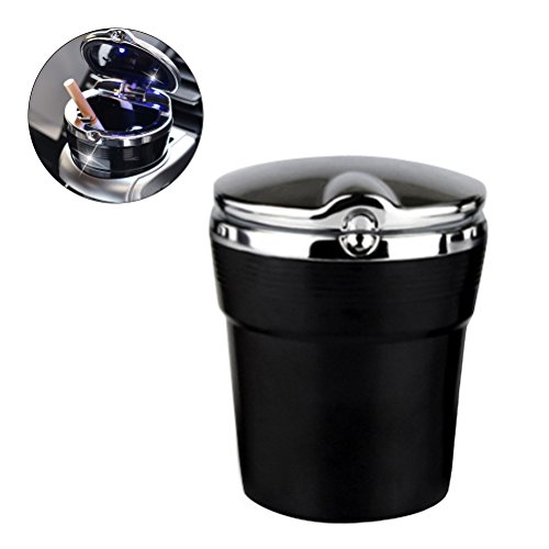 WINOMO Cenicero Auto Coche de Cigarrillos con luz Azul LED portátil (Negro)