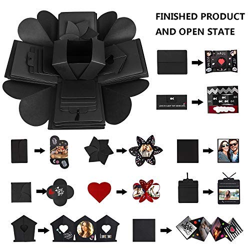WisFox Explosion Box, Creativo DIY Hecho a Mano Sorpresa Explosión Caja de Regalo Amor Memoria, Álbum de Fotos de Scrapbooking Caja de Regalo para Cumpleaños Día de San Valentín Aniversario Navidad