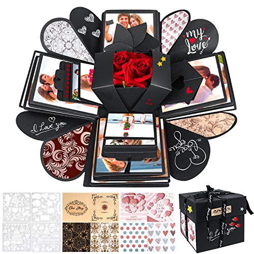 WisFox Explosion Box, Creativo DIY Hecho a Mano Sorpresa Explosión Caja de Regalo Amor Memoria, Álbum de Fotos de Scrapbooking Caja de Regalo para Cumpleaños Día de San Valentín Aniversario Navidad