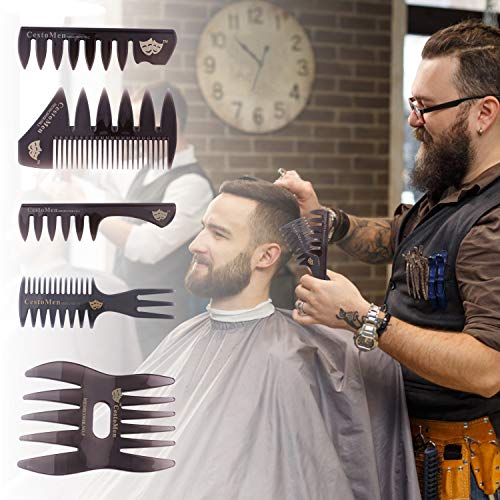 Wisolt 5 Piezas Peines de Peluqueria Profesional Hombre Set de Peines Dientes Anchos Horquilla Peine de Peluquería Barberos Peines para bigotes y peinados