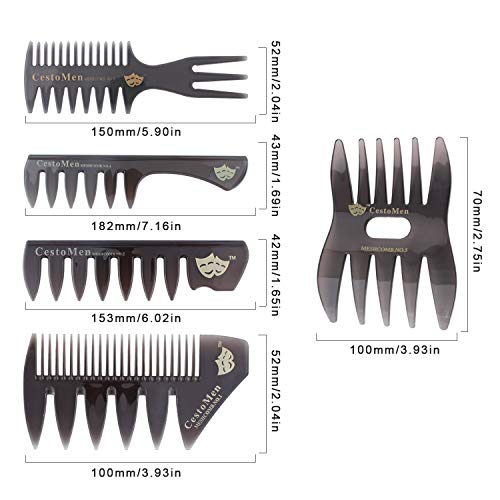 Wisolt 5 Piezas Peines de Peluqueria Profesional Hombre Set de Peines Dientes Anchos Horquilla Peine de Peluquería Barberos Peines para bigotes y peinados