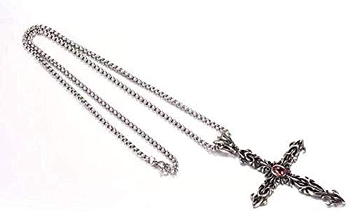 WLHLFL Collar Joyas de Acero Inoxidable Collar de Hombre Vintage Ruby Cross Titanio Collar con Colgante de Acero Regalo para Mujeres Hombres Regalos