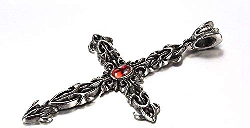 WLHLFL Collar Joyas de Acero Inoxidable Collar de Hombre Vintage Ruby Cross Titanio Collar con Colgante de Acero Regalo para Mujeres Hombres Regalos