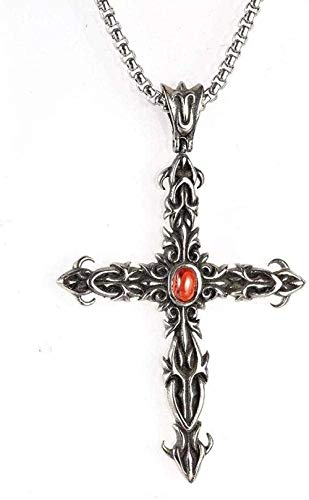 WLHLFL Collar Joyas de Acero Inoxidable Collar de Hombre Vintage Ruby Cross Titanio Collar con Colgante de Acero Regalo para Mujeres Hombres Regalos