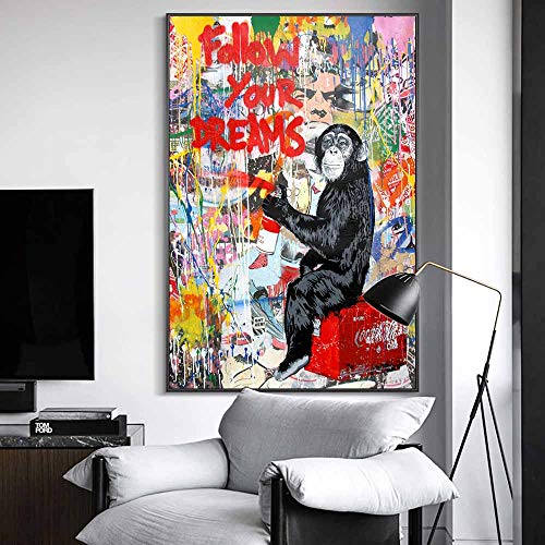 wojinbao Cartel de Arte nórdicoFollow Your Dreams Graffiti Art Canvas ngs Monkey Street Wall Art Posters and Prints Animal Pictures Kids Room Decoration