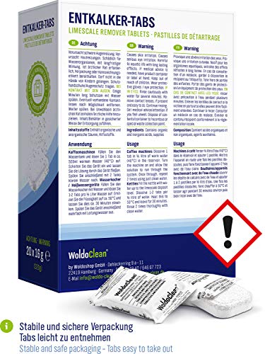 WoldoClean Pastillas descalcificadoras 20x 16g para máquinas de café - Totalmente automáticas compatibles con Todas Las máquinas de café