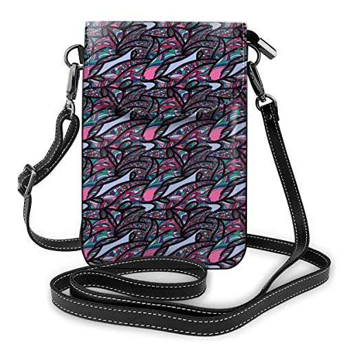 Women Small Cell Phone Purse Crossbody,Dreamlike Pattern With Vibrant Color Palette Cool Lines Expressionist Nature Image