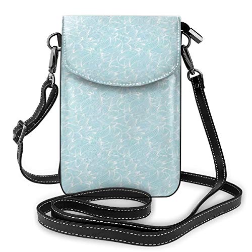 Women Small Cell Phone Purse Crossbody,Ocean Inspired Hand Drawn Wave Pattern Lines And Swirls Soft Toned Palette