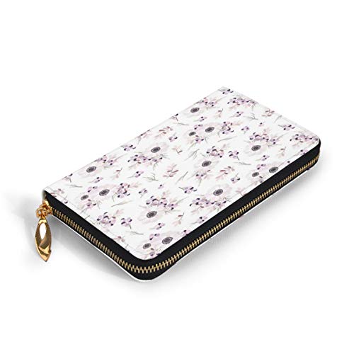 Women's Long Leather Card Holder Purse Zipper Buckle Elegant Clutch Wallet, Shabby Chic Spring Pattern Blossoming Bridal Bouquets Romantic,Sleek and Slim Travel Purse