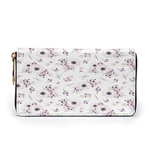 Women's Long Leather Card Holder Purse Zipper Buckle Elegant Clutch Wallet, Shabby Chic Spring Pattern Blossoming Bridal Bouquets Romantic,Sleek and Slim Travel Purse